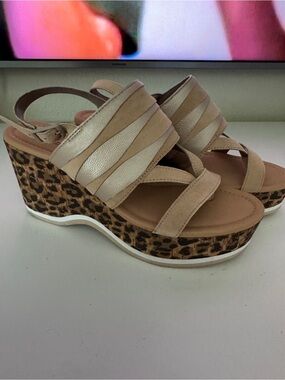 Donald J. Pliner Beige and Leopard Wedge Sandals